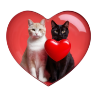 AI generated Transparent background with two cats and a red heart isolated png