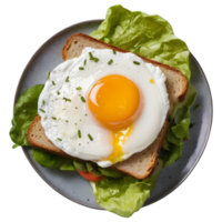 ai generato delizioso in camicia uovo Sandwich fotografato a partire dal sopra su un' trasparente sfondo isolato png