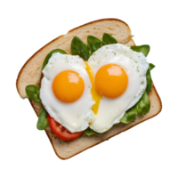 ai generiert lecker pochiert Ei Sandwich fotografiert von über auf ein transparent Hintergrund isoliert png