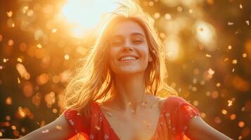 AI generated Woman in a state of pure joy, close up, happiness, successful photo