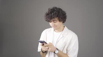 Young man in love is texting. video