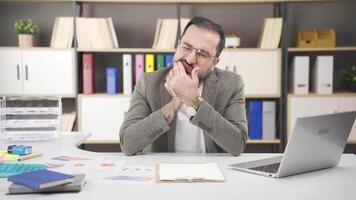 Office worker with rotten teeth. video