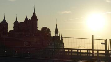 View of some historic buildings in Stockholm during sunset. photo