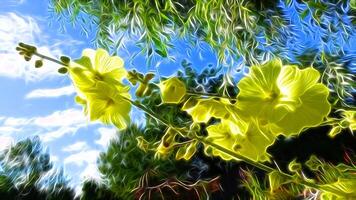 Digital painting style representing a yellow mallow plant photo