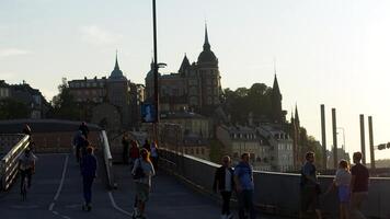 View of some historic buildings in Stockholm during sunset. photo