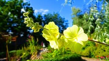 Digital painting style representing a yellow mallow plant photo