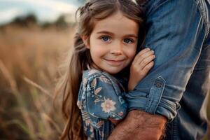 ai generado contento padres día con un papá y hija abrazando . ai generado foto