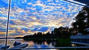 Digital painting style representing a summer marina at sunset photo