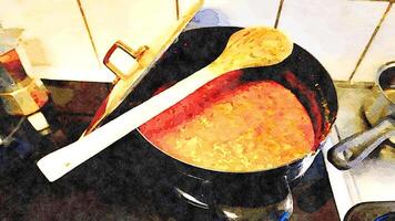 a pot full of lamb ragout sauce ready for seasoning noodles photo