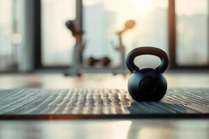 AI generated a kettlebell for training in fitness room . generative ai photo