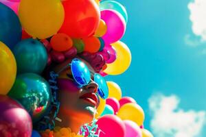 AI generated person in rainbow colors balloon . LGBTQ and pride month concept. Generated with ai. photo
