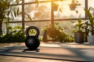 AI generated a kettlebell for training in fitness room . generative ai photo