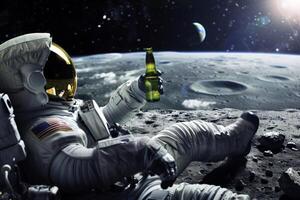 AI generated An astronaut drinks some beer on the planet. Generative AI. photo