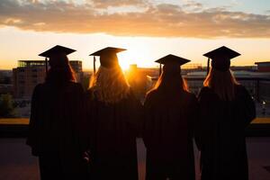 AI generated Group of graduates walking down the street. Generative Ai photo