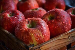 AI generated apples with water droplets on the top of the apples .healthy concepts.ai generative photo