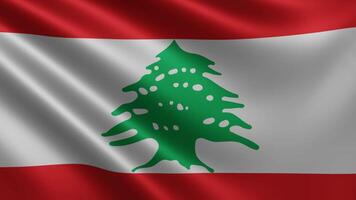 The Lebanese flag flutters close-up in the wind, video of the national flag of