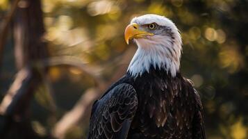 ai generado un orgulloso americano águila se sienta en un rama. ai generado foto