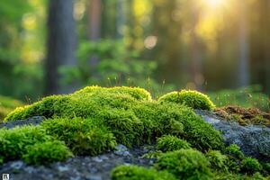 ai generado un musgo cubierto rock con pequeño plantas creciente fuera de él. generativo ai foto