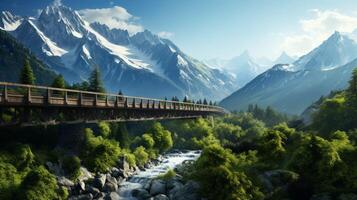 AI generated Mountain Bridge Background photo