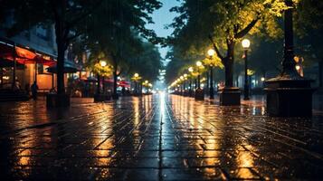 AI generated Rainy Sidewalk Background photo