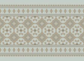 Zmijanjski vez embroidery style vector long horizontal seamless pattern - textile or fabric print ispired by cross-stitch folk art designs from Bosnia and Herzegovina