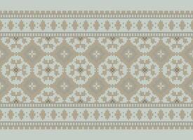 Zmijanjski vez embroidery style vector long horizontal seamless pattern - textile or fabric print ispired by cross-stitch folk art designs from Bosnia and Herzegovina