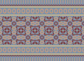 Zmijanjski vez embroidery style vector long horizontal seamless pattern - textile or fabric print ispired by cross-stitch folk art designs from Bosnia and Herzegovina