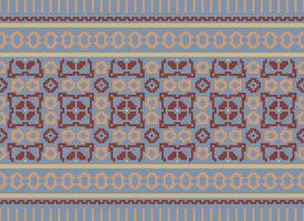 Zmijanjski vez embroidery style vector long horizontal seamless pattern - textile or fabric print ispired by cross-stitch folk art designs from Bosnia and Herzegovina