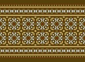 Zmijanjski vez embroidery style vector long horizontal seamless pattern - textile or fabric print ispired by cross-stitch folk art designs from Bosnia and Herzegovina