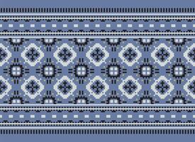 Zmijanjski vez embroidery style vector long horizontal seamless pattern - textile or fabric print ispired by cross-stitch folk art designs from Bosnia and Herzegovina