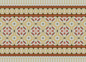 Zmijanjski vez embroidery style vector long horizontal seamless pattern - textile or fabric print ispired by cross-stitch folk art designs from Bosnia and Herzegovina