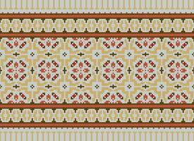 Zmijanjski vez embroidery style vector long horizontal seamless pattern - textile or fabric print ispired by cross-stitch folk art designs from Bosnia and Herzegovina