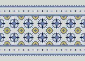 Zmijanjski vez embroidery style vector long horizontal seamless pattern - textile or fabric print ispired by cross-stitch folk art designs from Bosnia and Herzegovina
