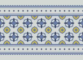 Zmijanjski vez embroidery style vector long horizontal seamless pattern - textile or fabric print ispired by cross-stitch folk art designs from Bosnia and Herzegovina