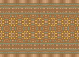 Zmijanjski vez embroidery style vector long horizontal seamless pattern - textile or fabric print ispired by cross-stitch folk art designs from Bosnia and Herzegovina