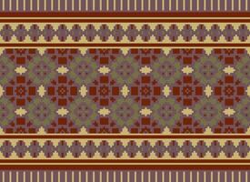 Zmijanjski vez embroidery style vector long horizontal seamless pattern - textile or fabric print ispired by cross-stitch folk art designs from Bosnia and Herzegovina