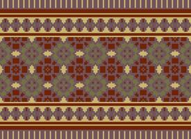 Zmijanjski vez embroidery style vector long horizontal seamless pattern - textile or fabric print ispired by cross-stitch folk art designs from Bosnia and Herzegovina