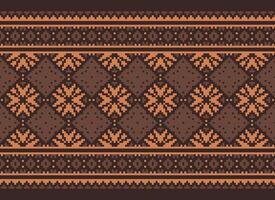 Zmijanjski vez embroidery style vector long horizontal seamless pattern - textile or fabric print ispired by cross-stitch folk art designs from Bosnia and Herzegovina