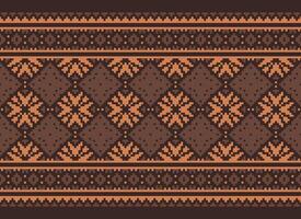 Zmijanjski vez embroidery style vector long horizontal seamless pattern - textile or fabric print ispired by cross-stitch folk art designs from Bosnia and Herzegovina