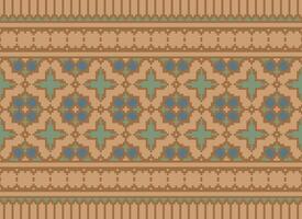 Zmijanjski vez embroidery style vector long horizontal seamless pattern - textile or fabric print ispired by cross-stitch folk art designs from Bosnia and Herzegovina