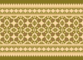 Zmijanjski vez embroidery style vector long horizontal seamless pattern - textile or fabric print ispired by cross-stitch folk art designs from Bosnia and Herzegovina