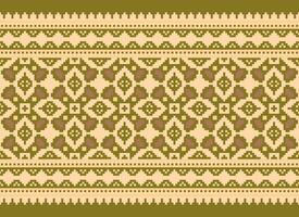 Zmijanjski vez embroidery style vector long horizontal seamless pattern - textile or fabric print ispired by cross-stitch folk art designs from Bosnia and Herzegovina