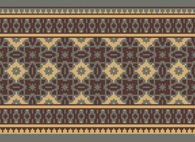 Zmijanjski vez embroidery style vector long horizontal seamless pattern - textile or fabric print ispired by cross-stitch folk art designs from Bosnia and Herzegovina