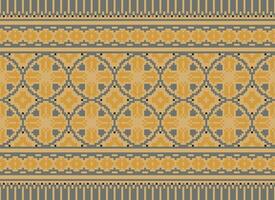 Zmijanjski vez embroidery style vector long horizontal seamless pattern - textile or fabric print ispired by cross-stitch folk art designs from Bosnia and Herzegovina