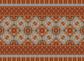 Cross Stitch. Pixel. Geometric ethnic oriental seamless pattern traditional background. Aztec-style abstract vector illustration. Design for textile, curtain, carpet, wallpaper, clothing, wrapping