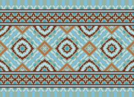 Cross Stitch. Pixel. Geometric ethnic oriental seamless pattern traditional background. Aztec-style abstract vector illustration. Design for textile, curtain, carpet, wallpaper, clothing, wrapping