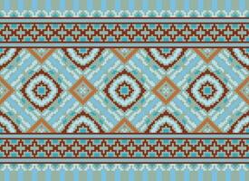 Cross Stitch. Pixel. Geometric ethnic oriental seamless pattern traditional background. Aztec-style abstract vector illustration. Design for textile, curtain, carpet, wallpaper, clothing, wrapping