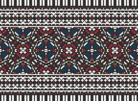 Cross Stitch. Pixel. Geometric ethnic oriental seamless pattern traditional background. Aztec-style abstract vector illustration. Design for textile, curtain, carpet, wallpaper, clothing, wrapping