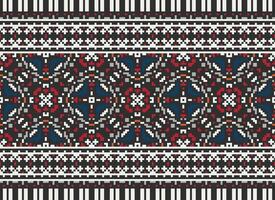 Cross Stitch. Pixel. Geometric ethnic oriental seamless pattern traditional background. Aztec-style abstract vector illustration. Design for textile, curtain, carpet, wallpaper, clothing, wrapping