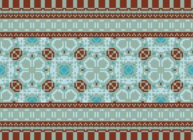 Cross Stitch. Pixel. Geometric ethnic oriental seamless pattern traditional background. Aztec-style abstract vector illustration. Design for textile, curtain, carpet, wallpaper, clothing, wrapping